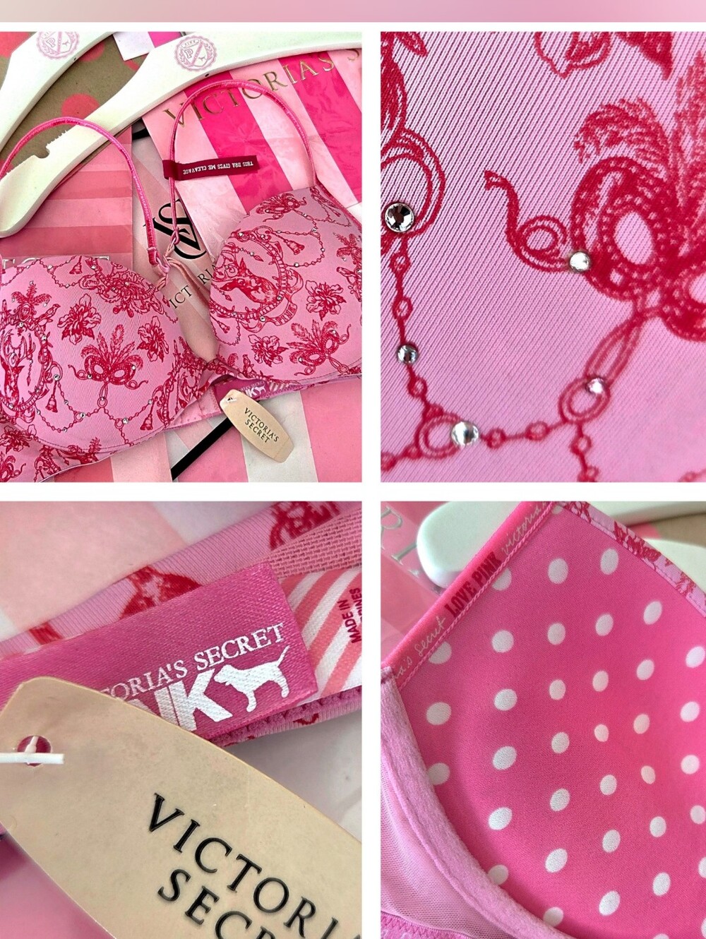 Victoria's Secret PINK VTG Polka Dot Push-up Bra NWT Logo Masquerade PRICE FIRM